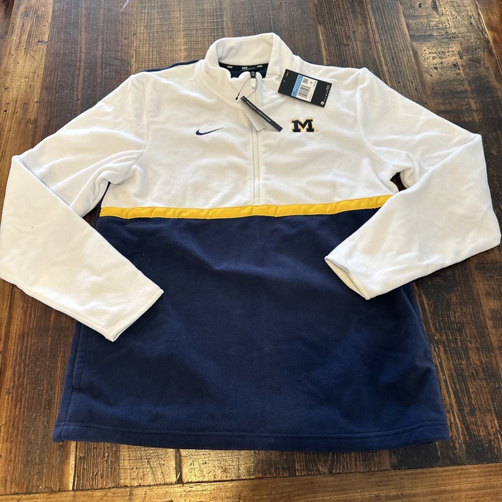 Nike Michigan Fleece Men's Medium CJ1007 100 NWT White Navy Blue Rare